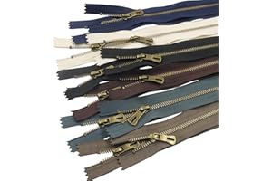 BokWin #3 Metal Zippers, 12 Pack 6 Inch (15cm) Antique Brass Close End Non-Separating Zippers, 6 Assorted Colors for DIY Sewi