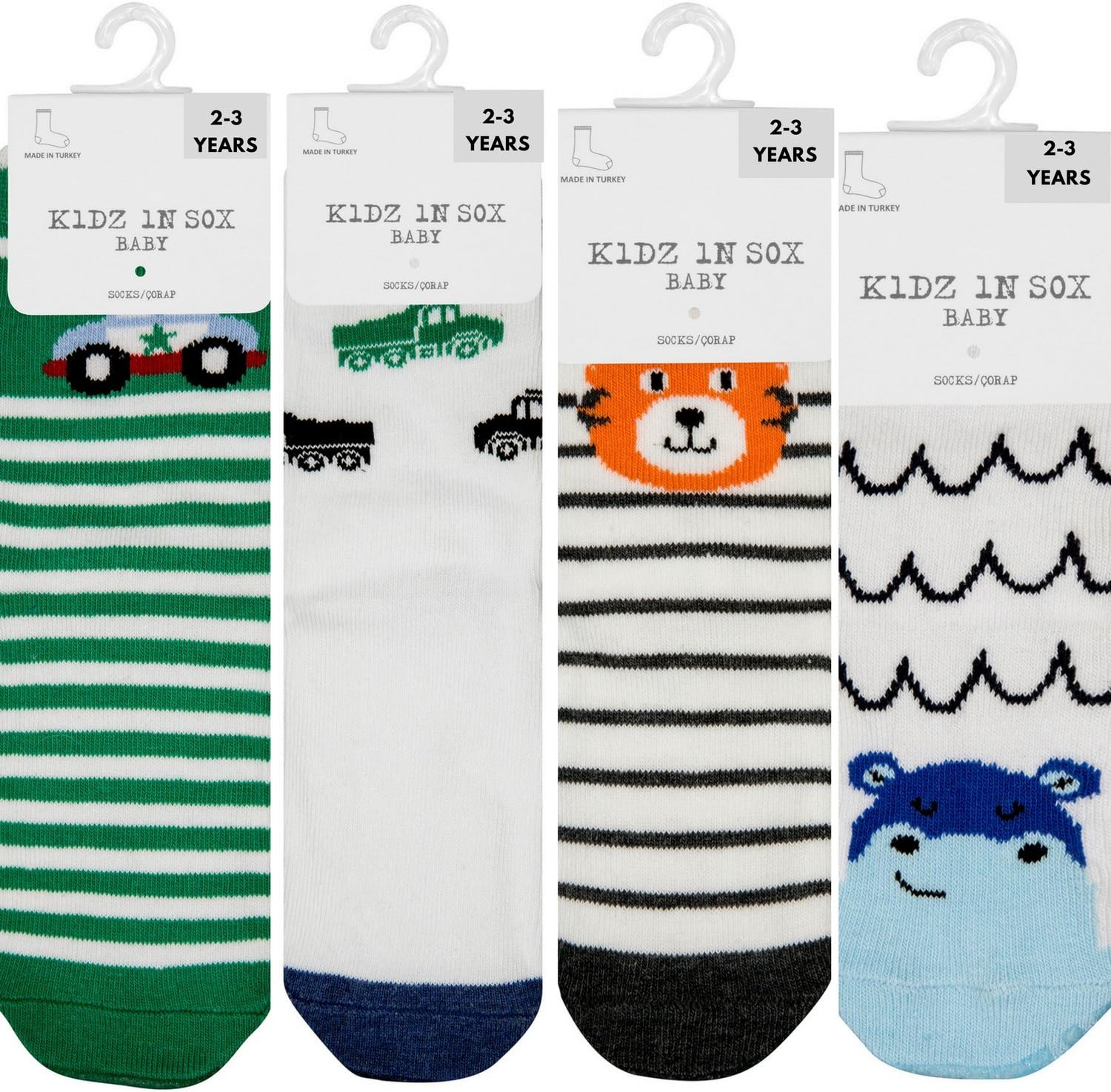 Non Slip Non Skid Toddler Baby Boy Cotton Socks with Grips, 4 Pack