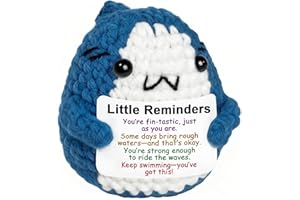 Krinisou Positive Animals Crochet Shark Gift – Emotional Comfort Shark Plush with Support Message, Self Care and Mental Health Gift, Uplifting Thinking of You Gifts for Women Men