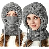 3 in 1 Beanie Hat for Women,Upgrade 3 in 1 Beanie Hat with Scarf and Mask,Fall Winter Warm Knitted Ski Scarf and Mask Set