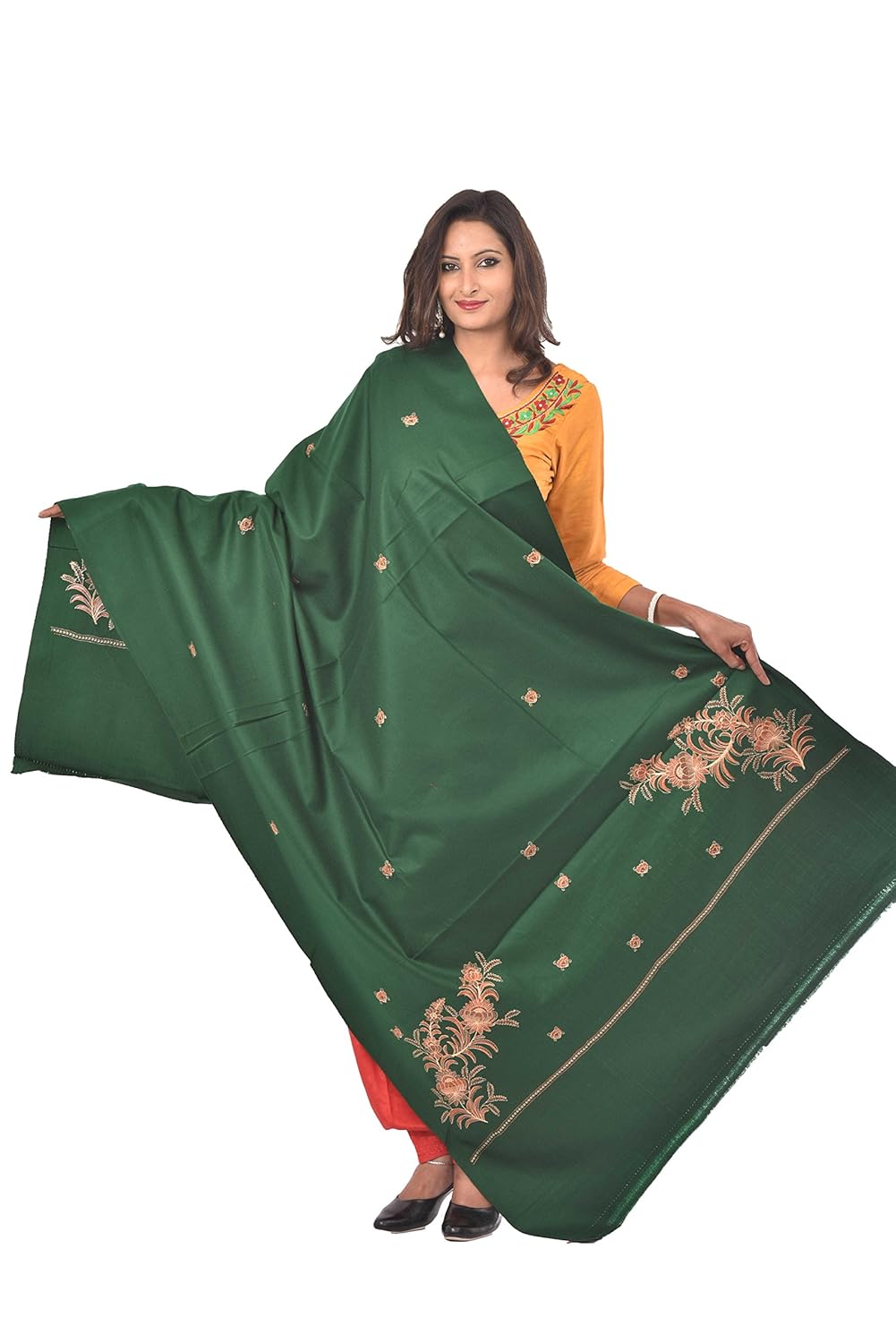 weavers villa - women's kashmiri booti work blue woolen shawls, stoles