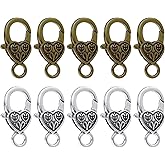 BEADNOVA Heart Lobster Clasps 20 Pieces Large Tibetan Antique Heart Lobster Claw Clasps for Jewelry Making Findings Crafts (10pcs Silver, 10pcs Bronze)