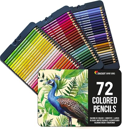 Zenacolor 72 Colour Pencils with Metal Box 3 Trays Pre Sharpened