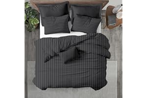 Kotton Culture 1 Pc Twin Size Duvet Cover Only -100% Egyptian Cotton Sateen 600 TC Ultra Soft Premium Durable Comforter Cover Zipper Closure & Corner Ties (Striped Dark Grey, Twin/Twin XL 68" X 90")