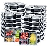 Meal Prep Container 3 Compartment [20 Pack] Food Storage Bento Box | BPA Free | Stackable | Reusable Lunch Boxes, Microwave/D