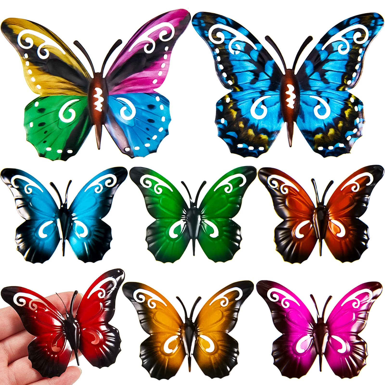 Clabby 8 Pcs Metal Butterfly Garden Ornaments Outdoor Butterfly Wall Art Decoration for Garden Outdoor Sheds Walls Fences Decor