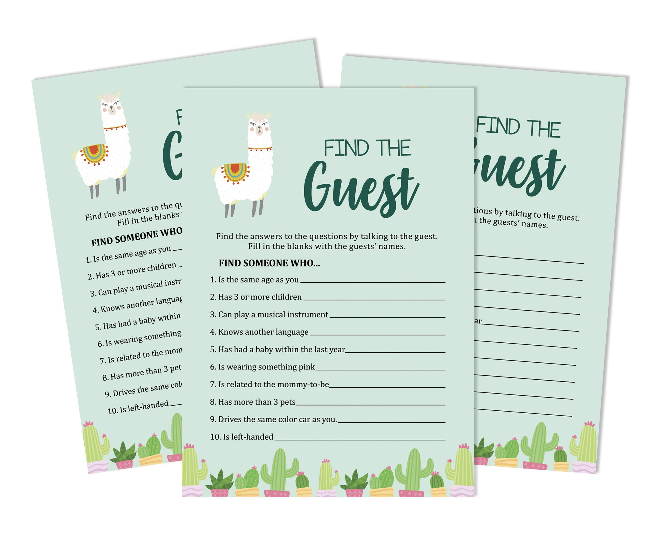 Inkdotpot Llama Gender Neutral 50 Sheets Find The Guest Baby Shower Game Party Supply Party Game