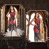 FEPITO 1920s Flapper Dress Sequin Fringe V-Neck Midi 20s Accessories Set S-XL view 4