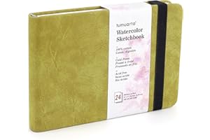 tumuarta Watercolor Sketchbook, 4x6”, 140 LB, 300 GSM, 100% Cotton Paper, Cold Press, 24 Sheets, 48 Pages, Watercolor Journal for Use As Travel Notebook and Mixed Media Pad On The Go.