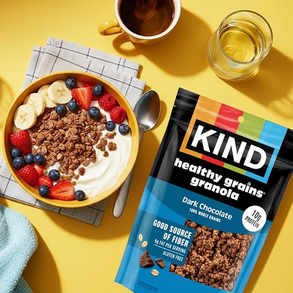 KIND HEALTHY GRAINS GRANOLA, DARK CHOCOLATE CLUSTERS, GLUTEN FREE, HEALTHY SNACK MIX, 10G PROTEIN, 11OZ, 6 COUNT