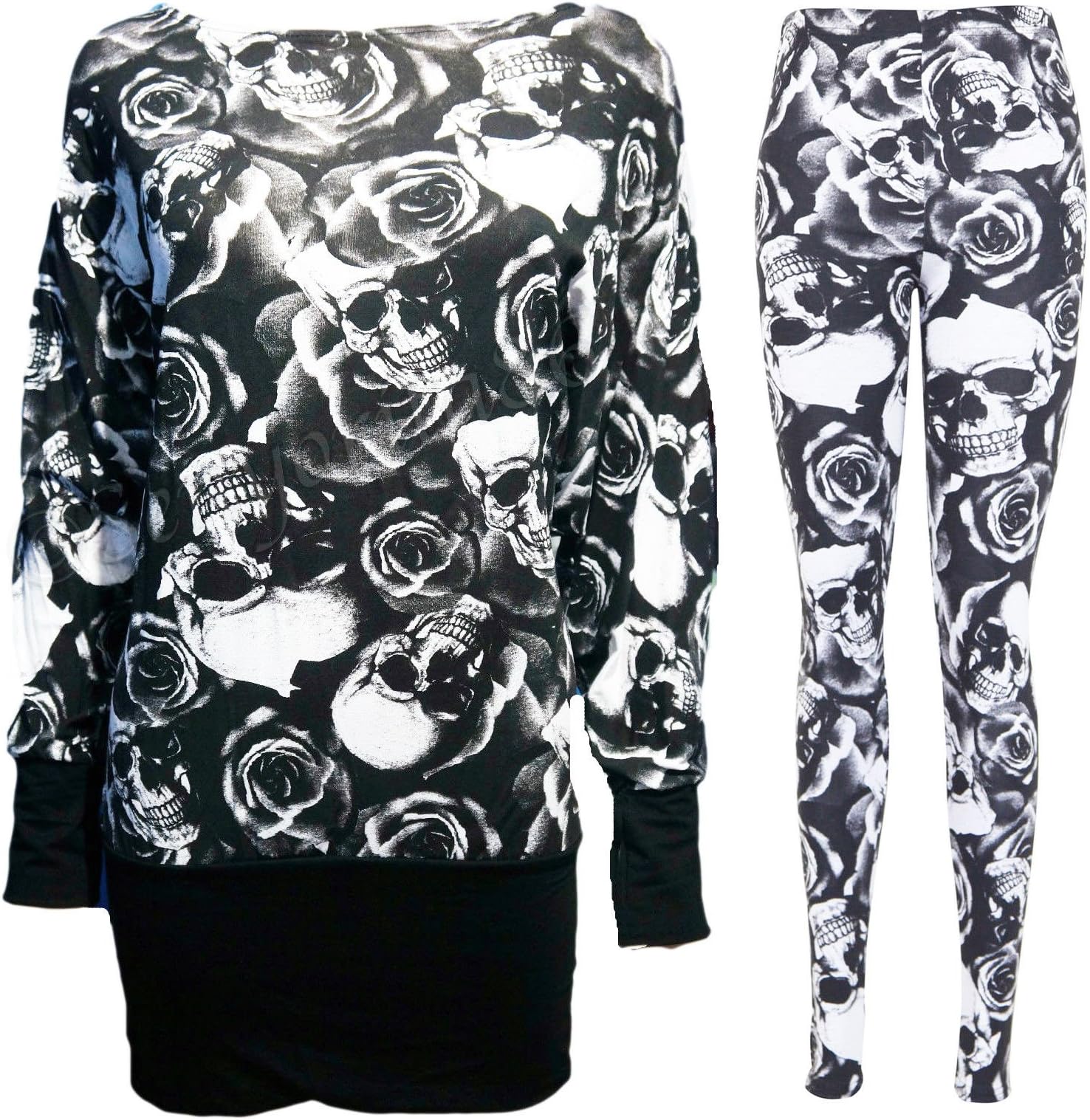 Ladies Alchemy Gothic Plus Size Women Batwing Skull Roses Baggy Top + Leggings