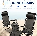SUNMER Set of 2 Sun Lounger Garden Chairs with Cup Phone Holder Black view 2