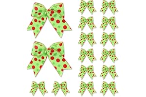 BABYCOP 16 Pcs Red and Green Christmas Bows Decoration - 6" Large Wreaths Bows Ribbon for Christmas Tree, Xmas Ornaments with Glitter Polka Dots, Pre-installed Christmas Tree Garland Décor Packaged in Box