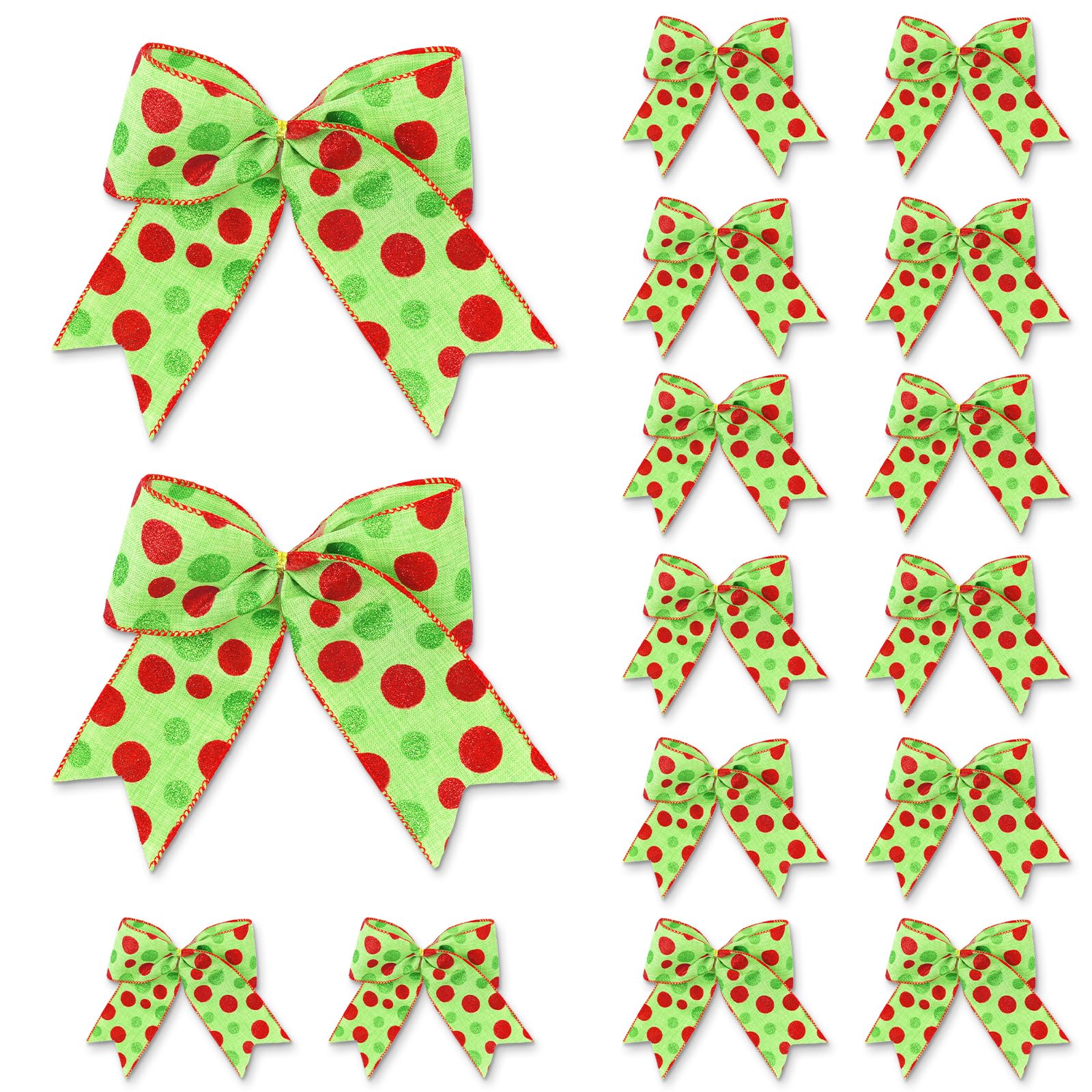 Photo 1 of **2 pack**16 Pcs Red and Green Christmas Bows Decoration - 6" Large Wreaths Bows Ribbon for Christmas Tree, Xmas Ornaments with Glitter Polka Dots, Pre-installed Christmas Tree Garland Décor Packaged in Box