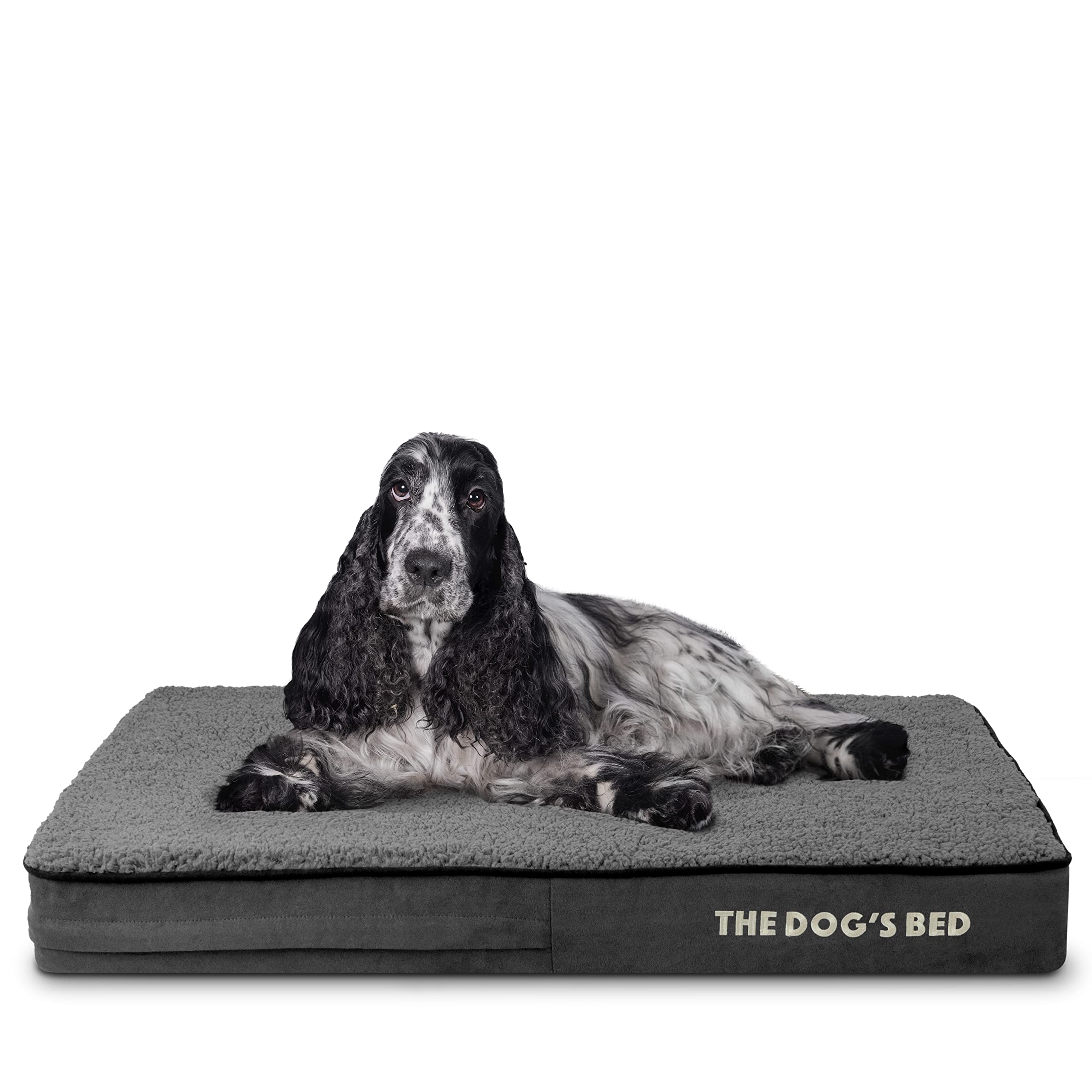 The Dog’s Bed Orthopaedic Memory Foam Dog Bed for Medium Dogs, Waterproof Support Mattress, Removable Washable Cover, Pressure Relief & Joint Support, Grey Plush, 10cm Thick