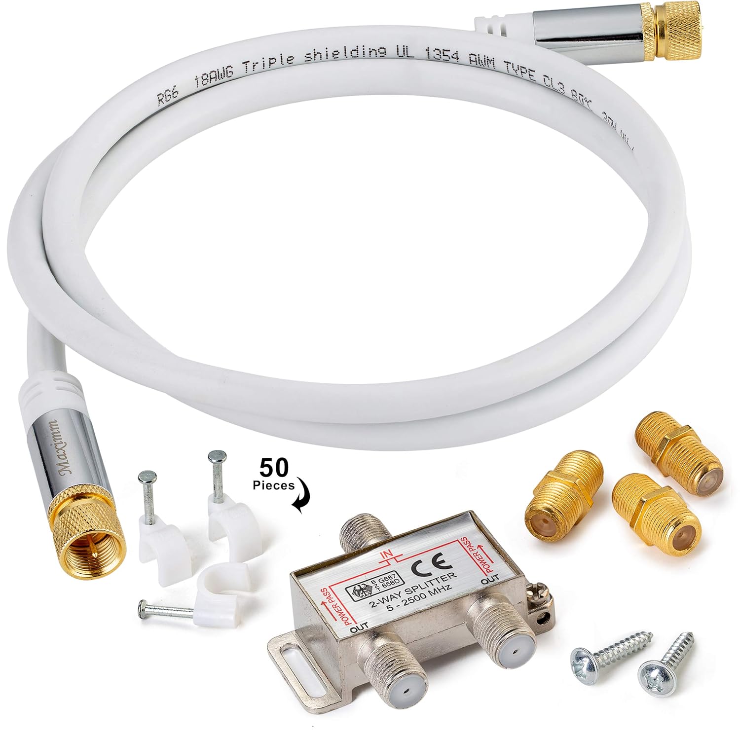 Maximm Cable coaxial Recto a Recto, 3 pies, Blanco, RG6 F ...