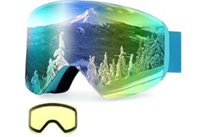 Dizokizo Ski Goggles Anti Fog UV Protection Dual Detachable Lens Frameless Snowboard Goggles for Men Women Youth