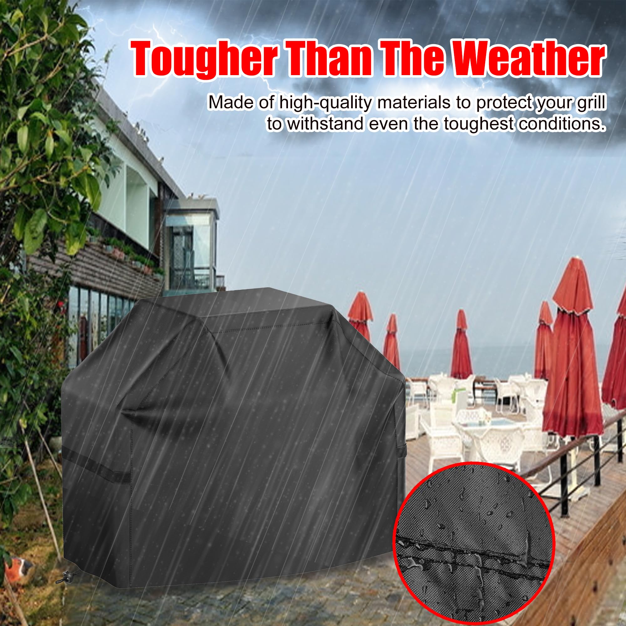 Grill Cover, 52 inch BBQ Gas Grill Cover Waterproof Weather Resistant, Fade Resistant, UV Resistant Material for Most Grills, Black