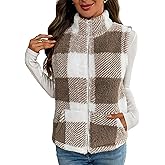 TredyDali Women's Checkered Sherpa Vest, Fuzzy Fleece Sleeveless Zip Up Jacket Warm Fall Winter Casual Outerwear Gilet