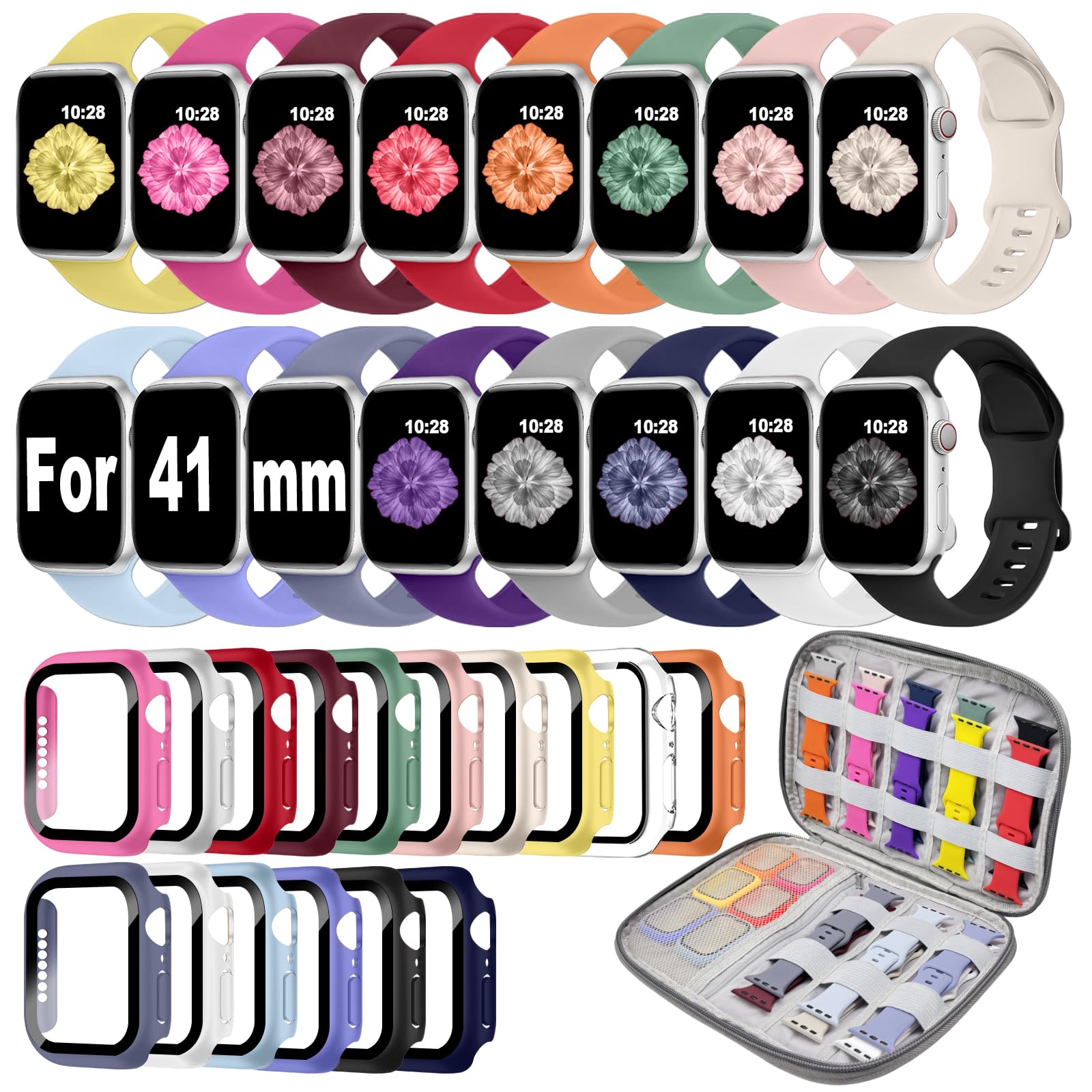 Photo 1 of 16 Pack Band Compatible with Apple Watch Bands 40mm 41mm 42mm 44mm 45mm 46mm for Women Men, Screen Protector Case Band&Organizer for iWatch Series 11 10 9 8 7 6 5 4 SE?Please select the correct size?
