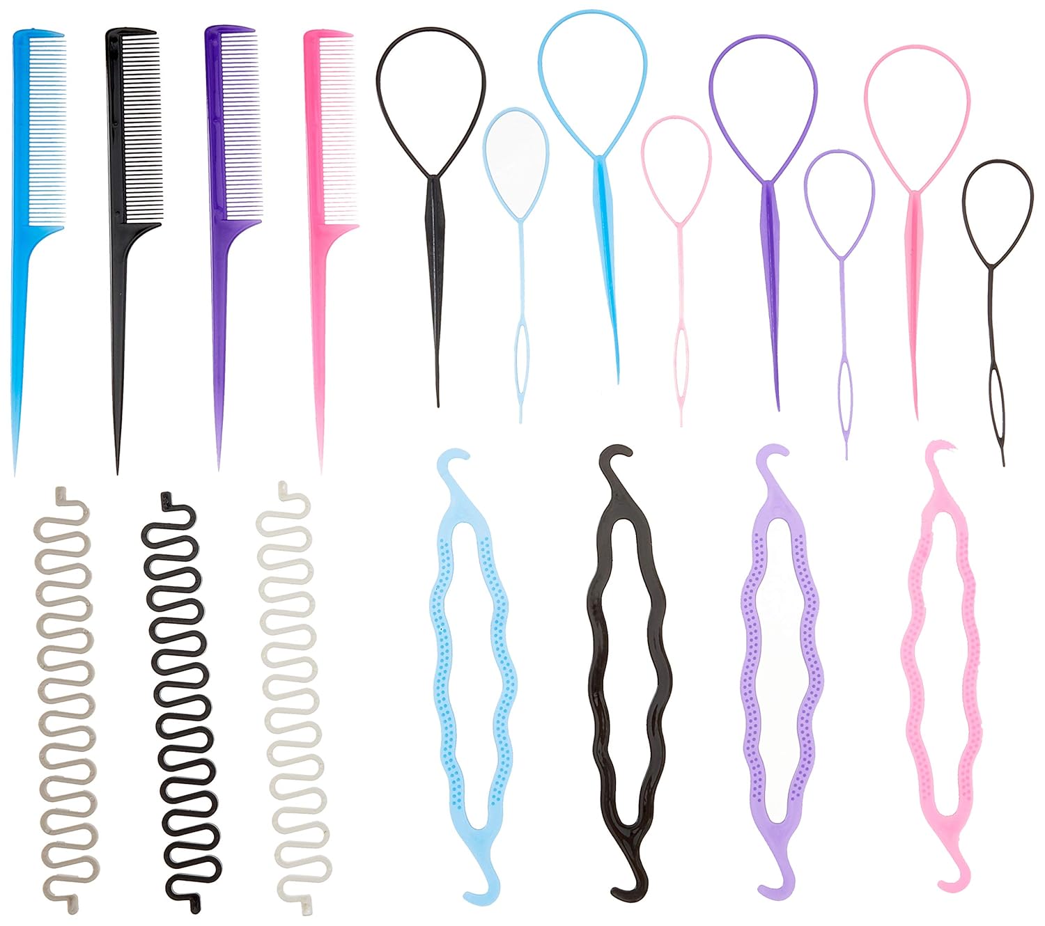 19 Pcs Hair Braiding Tool, DIY Hair Styling Tool Kit Updo Ponytail Maker Accessories Topsy Hair Braid Kit: Beauty