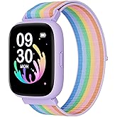 BIGGERFIVE Smart Watch for Kids, 1.8" Fitness Tracker Watch Pedometer, Heart Rate, IP68 Waterproof, Sleep Monitor, Calorie Step Counter, 5 Puzzle Games with/Without APP for Girls Teens 5-16, Nylon
