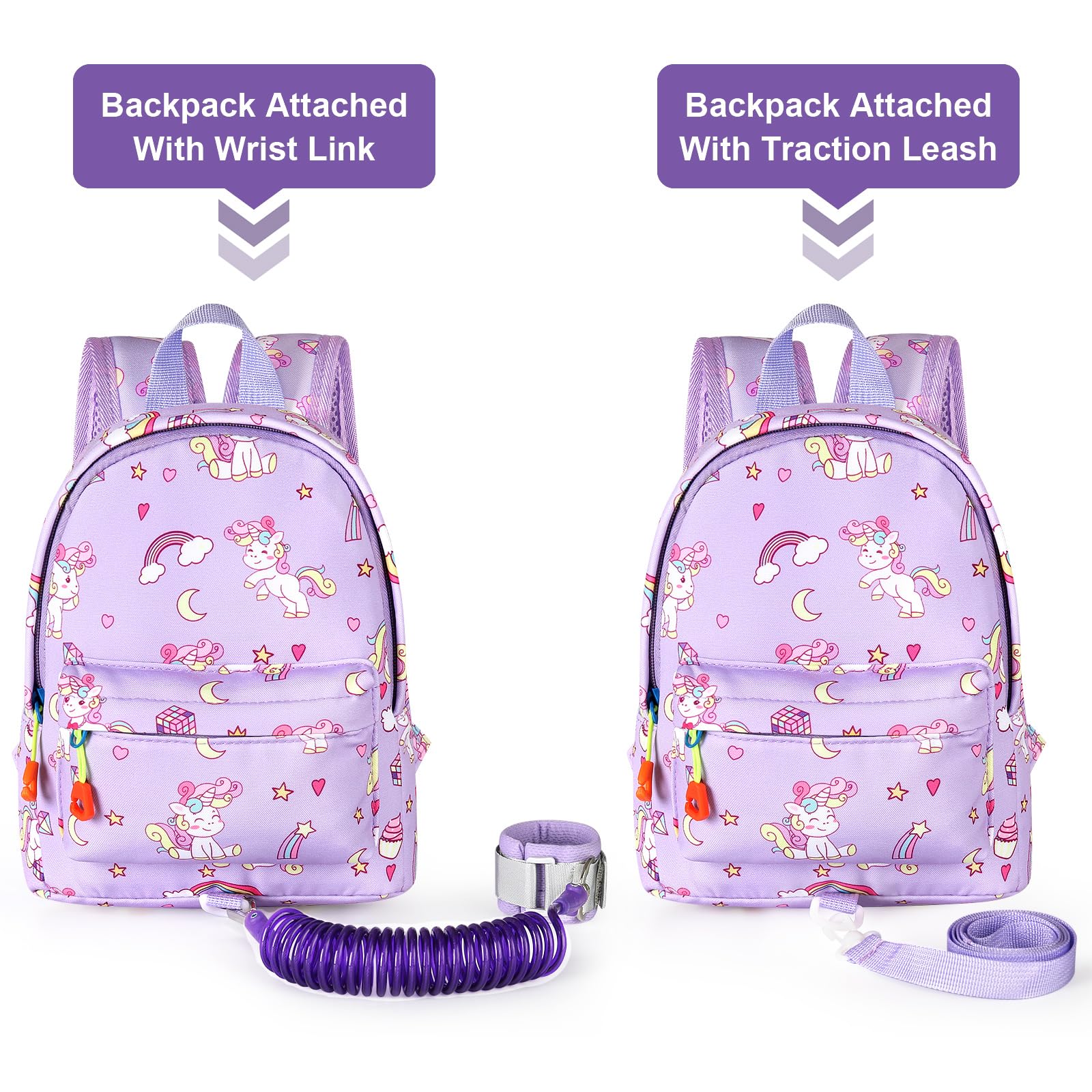Accmor Accmor Toddler Backpack Leash with Anti Lost Wrist Link, Cute Mini Child Walking Harnesses Keep Kids Close Back Pack Rope Tether Rein for Baby Boys (Purple/Unicorn)