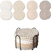 ZEXOLAP Drink Coasters Set of 8 with Holder – Cotton Woven Absorbent Coasters, 4 Colors for Coffee, Beer, Drinks & Tabletop Protection