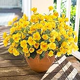 Hibiscus Artificial Flowers Plants for Outdoors Decoration, 6 Bundles Silk Hibiscus Tropical Flowers Artificial Realistic UV Resistant Fake Flower for Outside Planter Porch Patio Balcony, Yellow