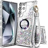 NGB Designed for Samsung Galaxy S23 Ultra Case, Clear | Magnetic Compatible with MagSafe | Glitter Liquid Sparkle Cute Cover for Women Girls | with Camera Lens Protector & Wrist Strap