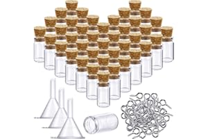 Yungyan 50 Pieces Small Mini Glass Bottles Jars with Cork Stoppers Set, Tiny Cork Glass Bottles with Eye Screws and Small Funnel for Decoration, Art Crafts, DIY Projects, Party Favors (0.5ml)