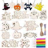 Shindel Halloween Crafts for Kids, 72PCS Wooden Halloween Decorations, 12 Styles Unfinished Wood Cutouts, Wood Ornaments for DIY Gifts Home Office Party Yard Hanging