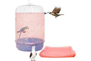 LYMOI Bird Cage Seed Catcher, 45-90'' Adjustable Bird Cage Cover, Universal Nylon Bird Cage Mesh Net, Bird Cage Skirt Guard Accessories for Parrot Parakeet Macaw Round Square Cage (Pink)