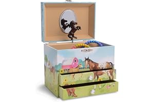 Jewelkeeper Musical Jewelry Box with 2 Pullout Drawers, Horse and Barn Design, Home on The Range Tune