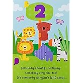 Happy 2nd Birthday Greeting Card with Wild Jungle Animals - Two Years Old