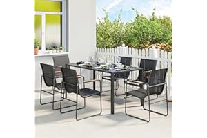 Outsunny 7 Pieces Outdoor Dining Set for 6, Glass Patio Table and Chairs with Decorative Armrests, All Weather Patio Furnitur