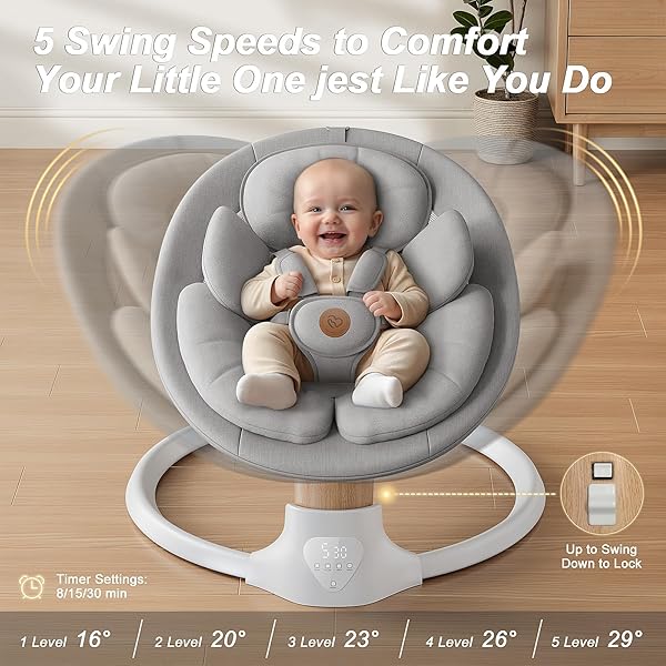 BABY SWINGS FOR INFANTS, FASONBABY ELECTRIC BABY SWING WITH MUSIC SPEAKER, 5 SPEEDS, REMOTE CONTROL AND BLUETOOTH – PORTABLE INFANT SWING FOR INDOOR AND OUTDOOR (GRAY)