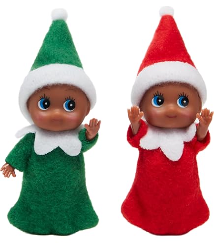 Pack De 2 Elfos Bebés Navideños – Muñecos De 13 Cm De Tela, Niño Y Niña, Para Decoración Y Juego, +3 Años