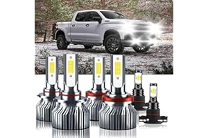 TXBILMOO Compatible For Chevrolet Silverado 1500 2500 3500HD 2007-2015 High&Low Beam Fog Light Bulbs Kit, 32000LM 300% Brightness 6500K White with Cooling Fan, Plug and Play, Pack of 6
