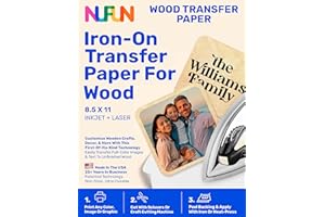 NuFun Activities Printable Iron-on Heat Transfer Paper for Wood, 5 Sheets 8.5 x 11 inch, Long Lasting, Durable, Professional Quality, Easy DIY, Non-Toxic, Made in The USA