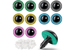 SUILUNG 100 Pieces Large Safety Eyes for Amigurumi Stuffed Glitter Animal Eyes Plastic Craft Crochet Eyes for DIY of Puppet Bear Crafts Toy Doll Making Supplies (Brown, Purple, Green, Yellow,12mm)