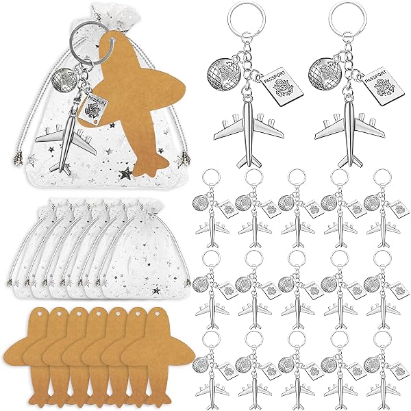 Porte-clés Voyage Avion - Lot De 20 Ensembles - Métal Argenté Thème Avion, Appareil Photo, Boussole - Pour Sac à Dos, Cadeau