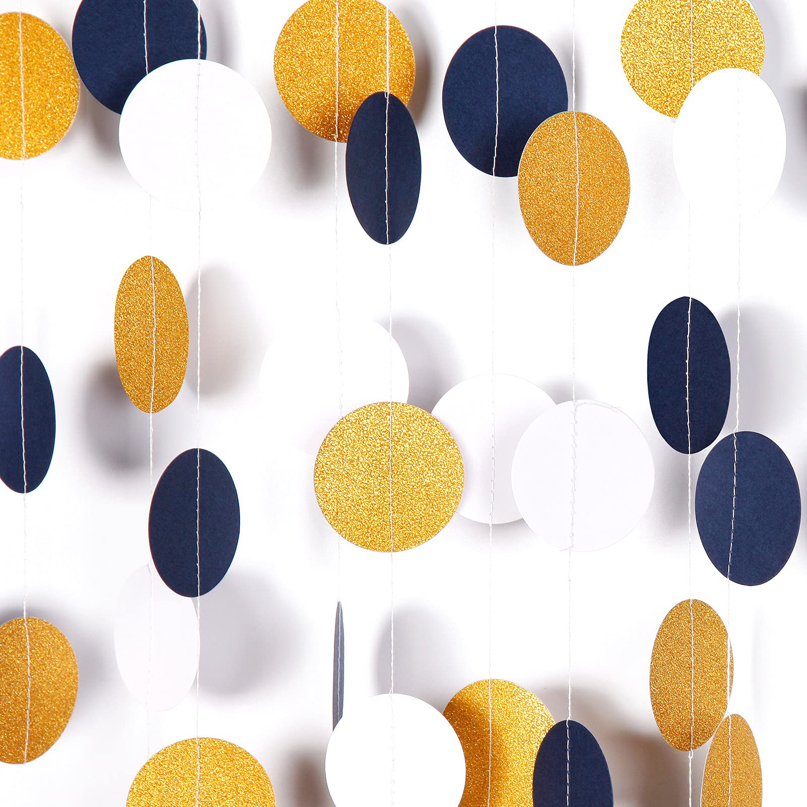 Navy Blue White Gold Paper Garland,52Ft Glitter Sprinkles Hanging Decoration Streamer Banner,Graduation 2023 Fathers Day Christmas Baby Shower Wedding Birthday Party Backdrop Bunting Lasting Surprise