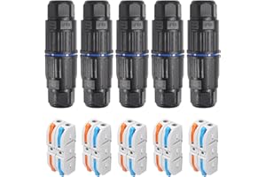 MELIFE 5PCS IP68 Waterproof Junction Box, Outdoor 2 Way Electrical Cable Connector, Replaceable Lever Wire Connectors for AWG 28-12, Quick Screwless Installation