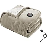GOTCOZY Heated Blanket Electric Throw 50''X60''- Electric Throw Blanket with One Touch Button 10 Heating Level & 9 Time Settings Heating Blanket, Machine Washable (Khaki)