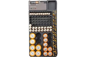 GFORCE Wall Mounted Battery Organizer with Built-in Tester | Dimensions: 13.8" x 6.9" x 1.7" | Holds 98 Batteries | Wall Mounted | Battery Tester,Black