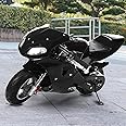 curfair 49cc 4-Stroke Pocket Rocket Motorcycle Gas Pocket Motorbike Gas Power Motocross Kids Mini Motorcycle Ride On Toy with Dual Headlights, Racing Max Speed 25MPH 1.8L Gas Tank (Black 2-Cycle)