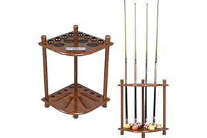 ISZY Billiards Pool Stick Holder - Cue Rack Only - Wood Stand Holds 8 Billiard Sticks, a Full Set of Balls & Includes 4 Score Counters - Pool Accessories, Dark Oak