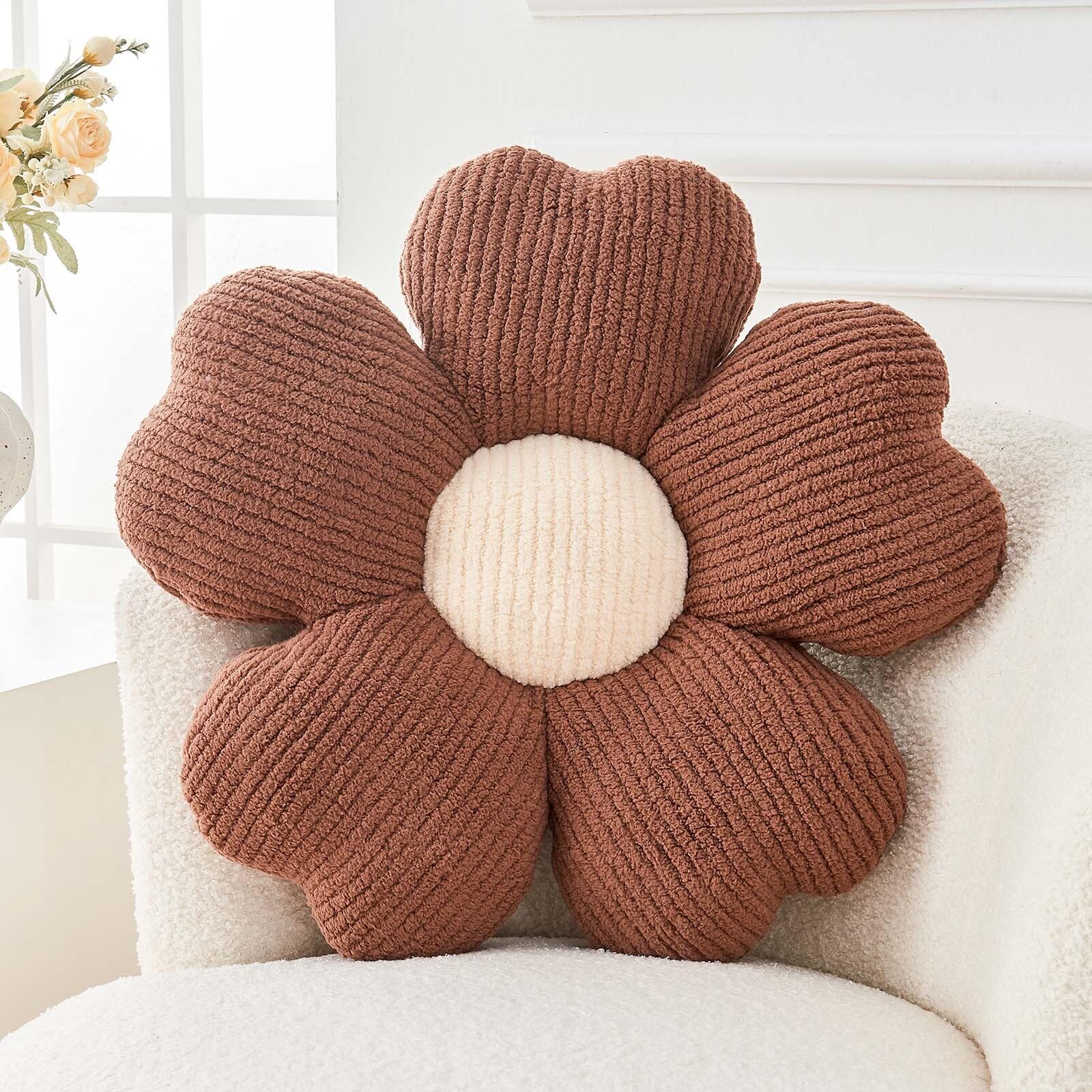 Photo 1 of Kcvvcr Flower Throw Pillow, Cute Flower Shaped Pillow Decorative Throw Pillow for Bed Couch, Soft Daisy Pillows Floor Seating Cushion Cushions (14.9 Inch Brown)