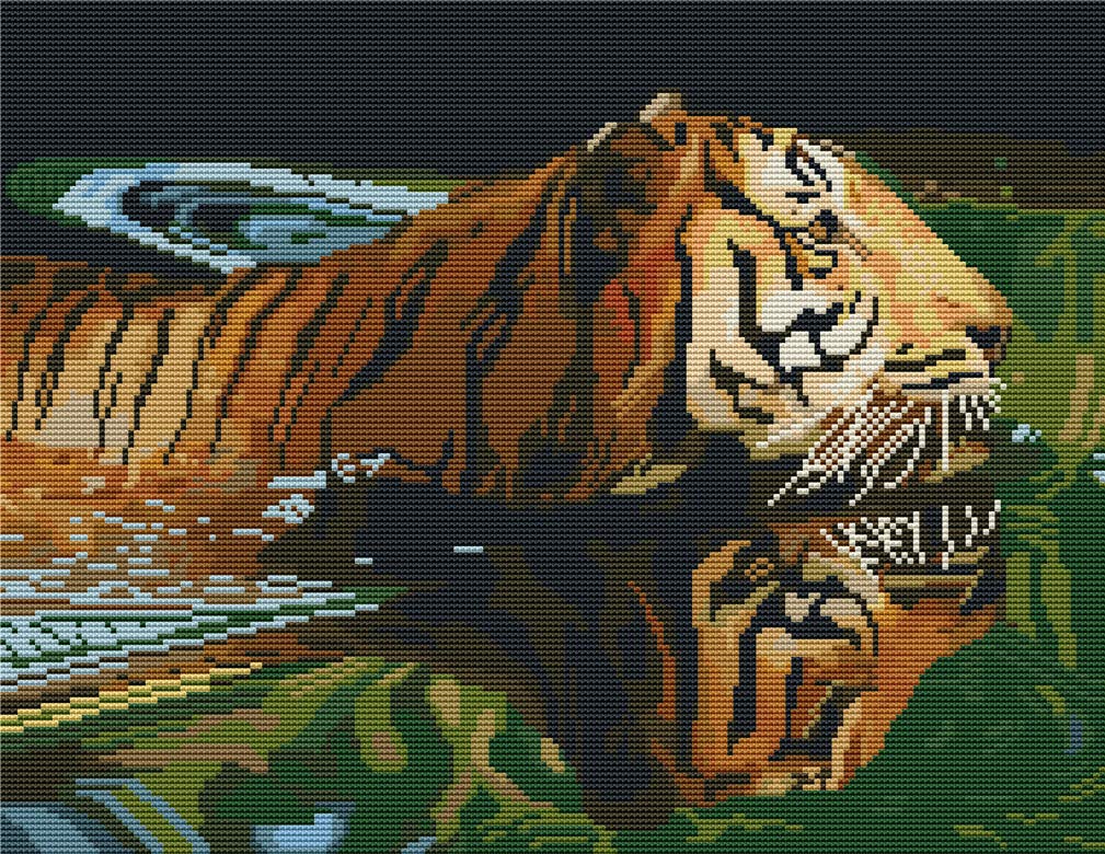 Abillyn Embroidery Cross Stitch Kits Tiger Swimming Stamped with Printed Pattern Starter Kit (Tiger)